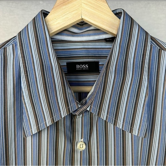 HUGO Boss Retro Button Down Long-sleeve Down Striped Dress Shirt Men’s XL - Picture 3 of 7